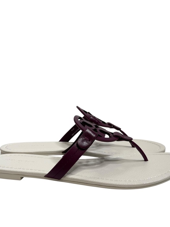 Tory Burch Miller Goat Leather Purple Logo Thong Sandals NWOT $229 BOX